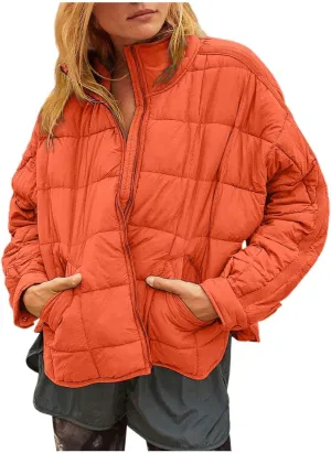 Womens Lightweight Oversized Down Coat Long Sleeve Zip Water Resistant Packable Puffer Jacket Warm Short Winter Coat