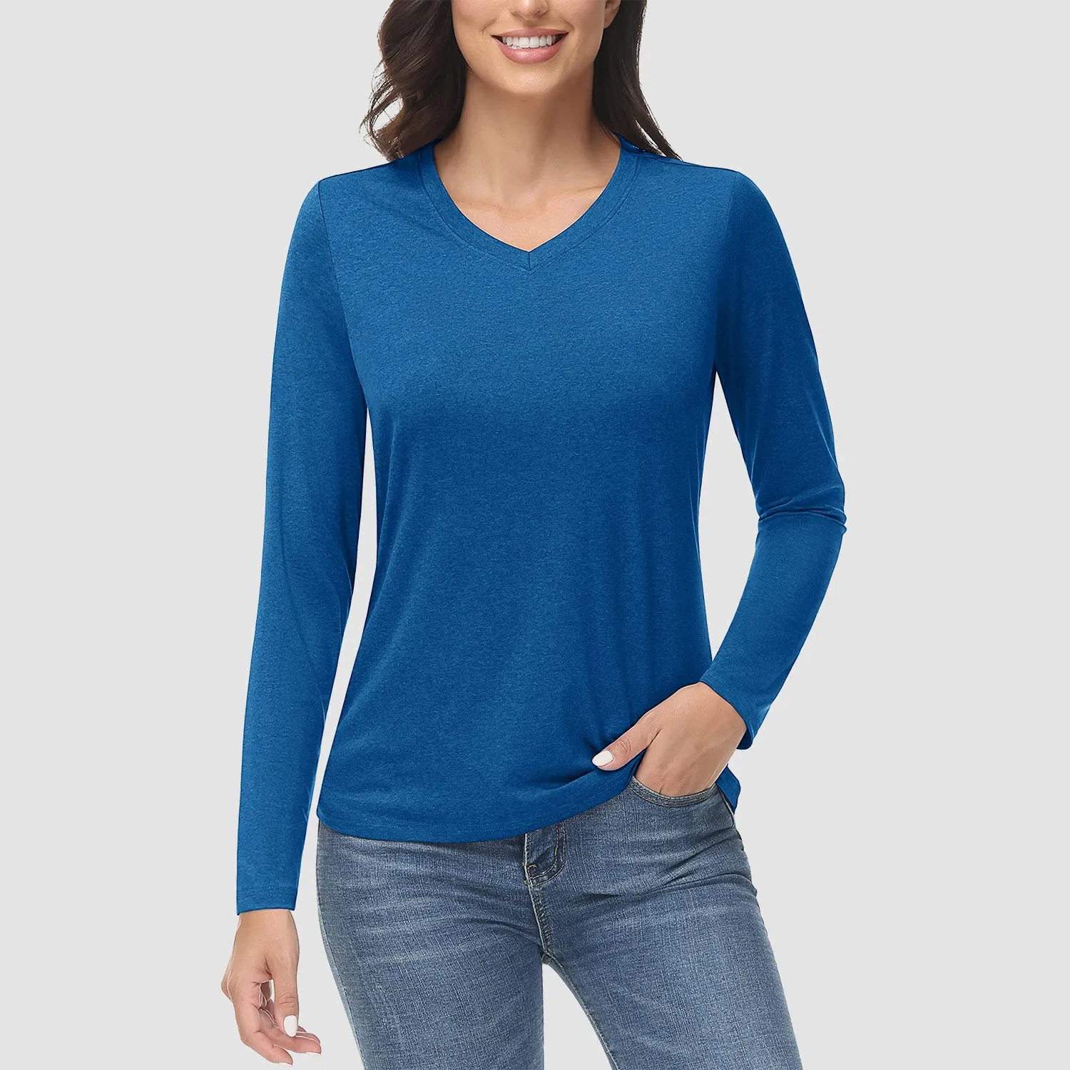 Women's Long Sleeve Shirt V Neck SPF Shirts UPF 50  Quick Dry Workout Hiking Tee Shirts Rashguard