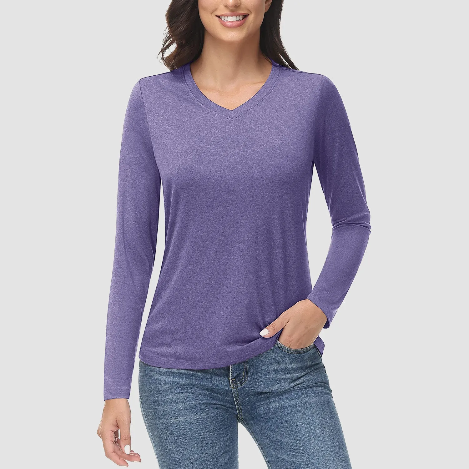 Women's Long Sleeve Shirt V Neck SPF Shirts UPF 50  Quick Dry Workout Hiking Tee Shirts Rashguard