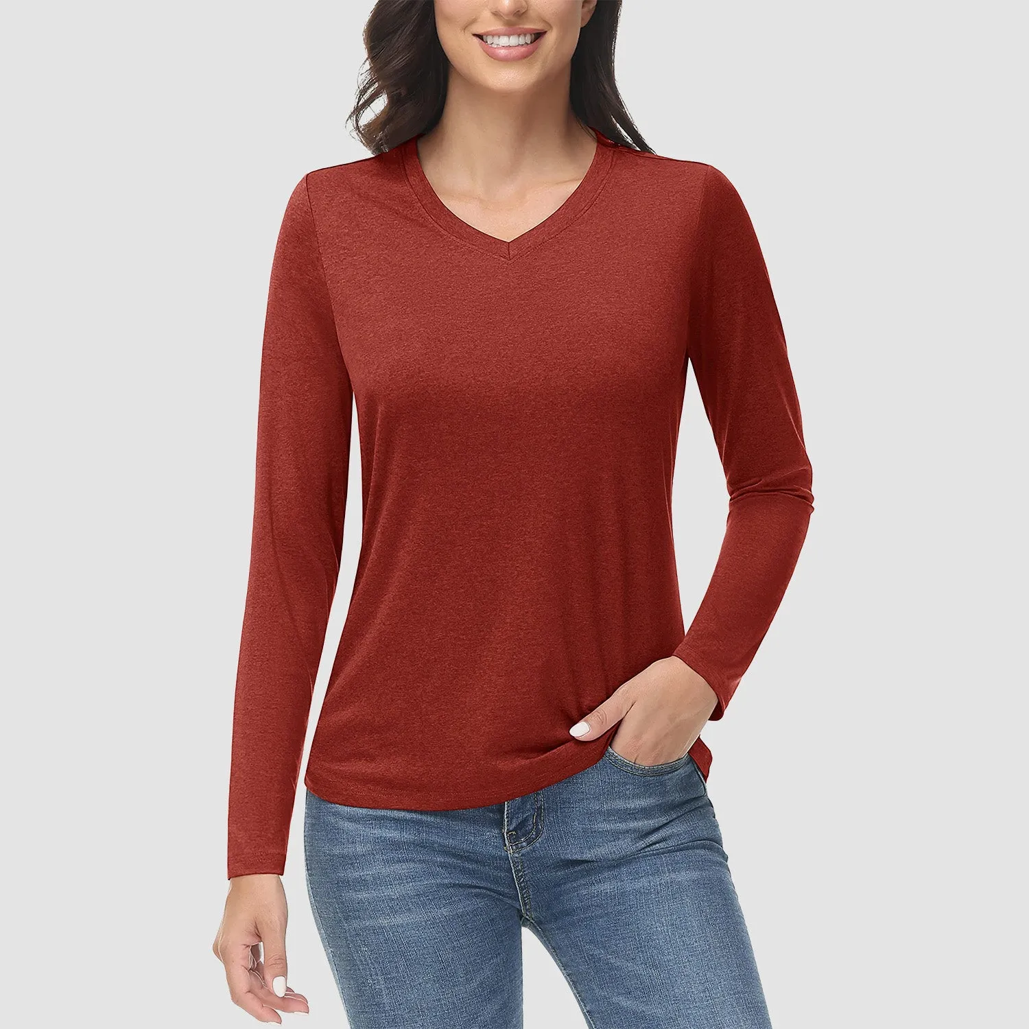 Women's Long Sleeve Shirt V Neck SPF Shirts UPF 50  Quick Dry Workout Hiking Tee Shirts Rashguard