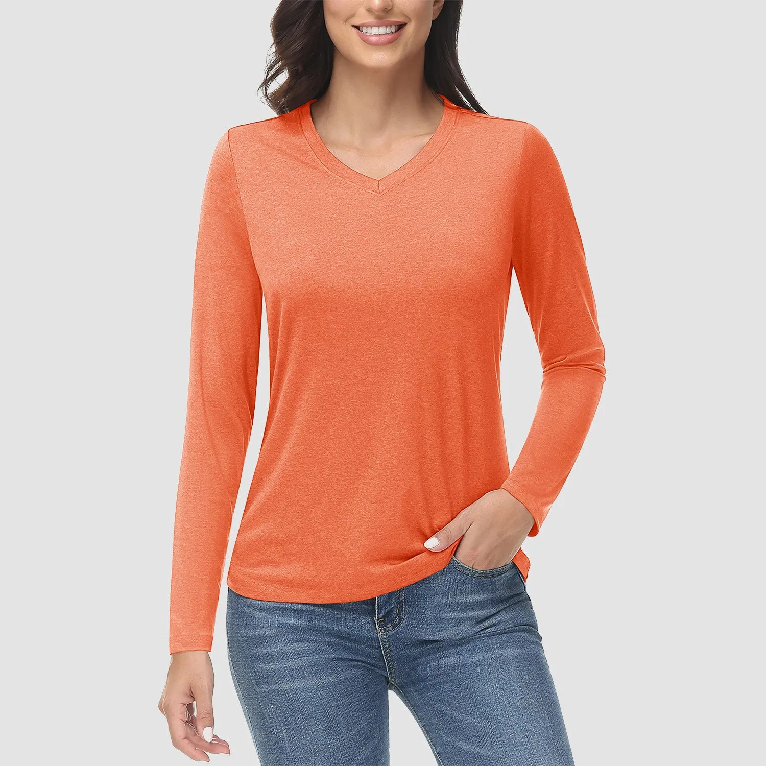 Women's Long Sleeve Shirt V Neck SPF Shirts UPF 50  Quick Dry Workout Hiking Tee Shirts Rashguard