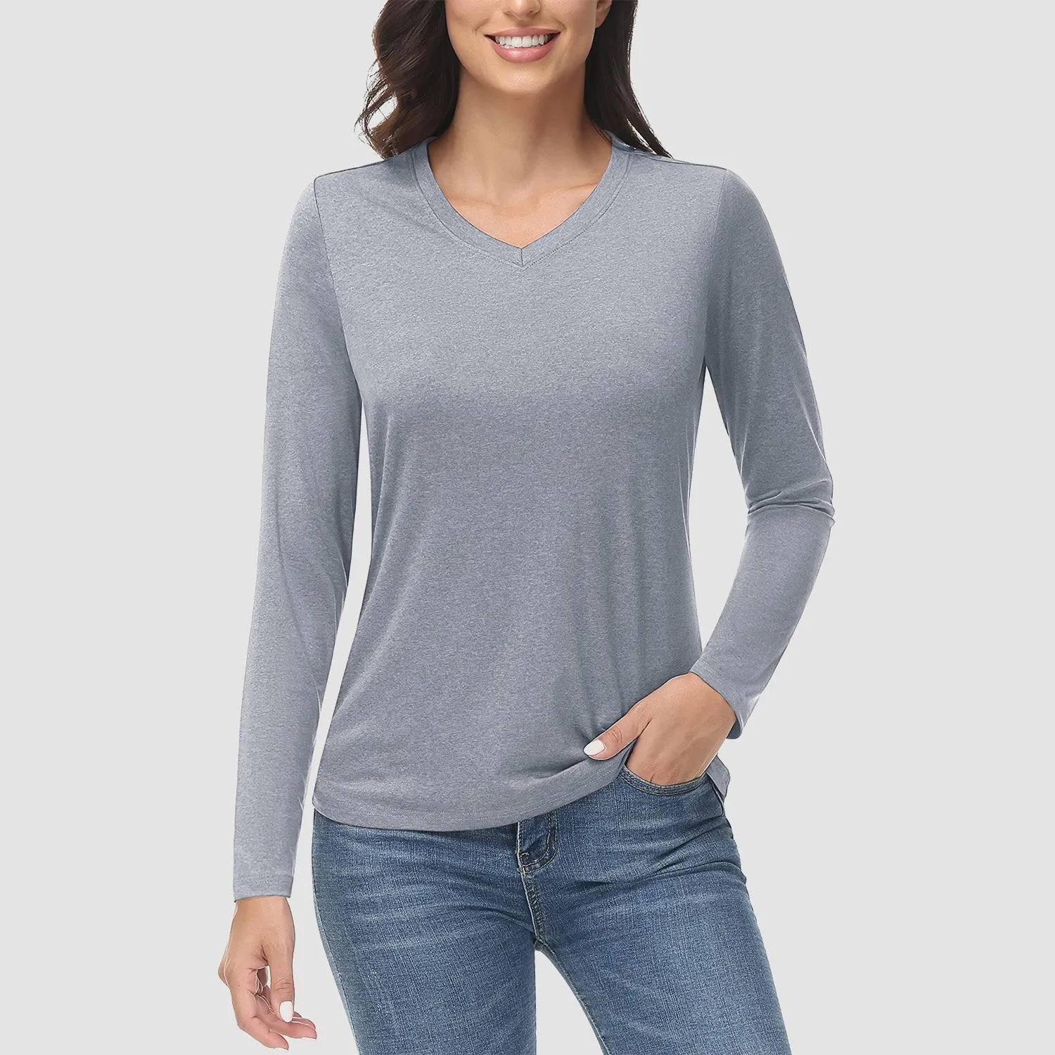 Women's Long Sleeve Shirt V Neck SPF Shirts UPF 50  Quick Dry Workout Hiking Tee Shirts Rashguard
