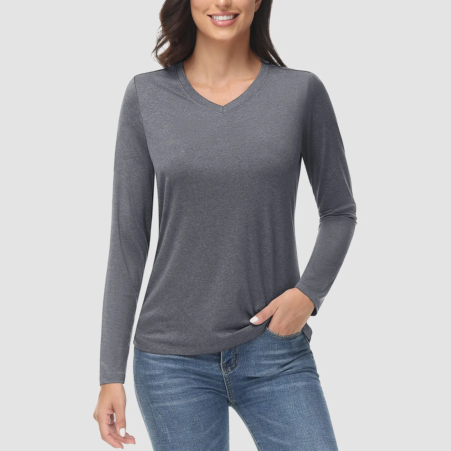 Women's Long Sleeve Shirt V Neck SPF Shirts UPF 50  Quick Dry Workout Hiking Tee Shirts Rashguard