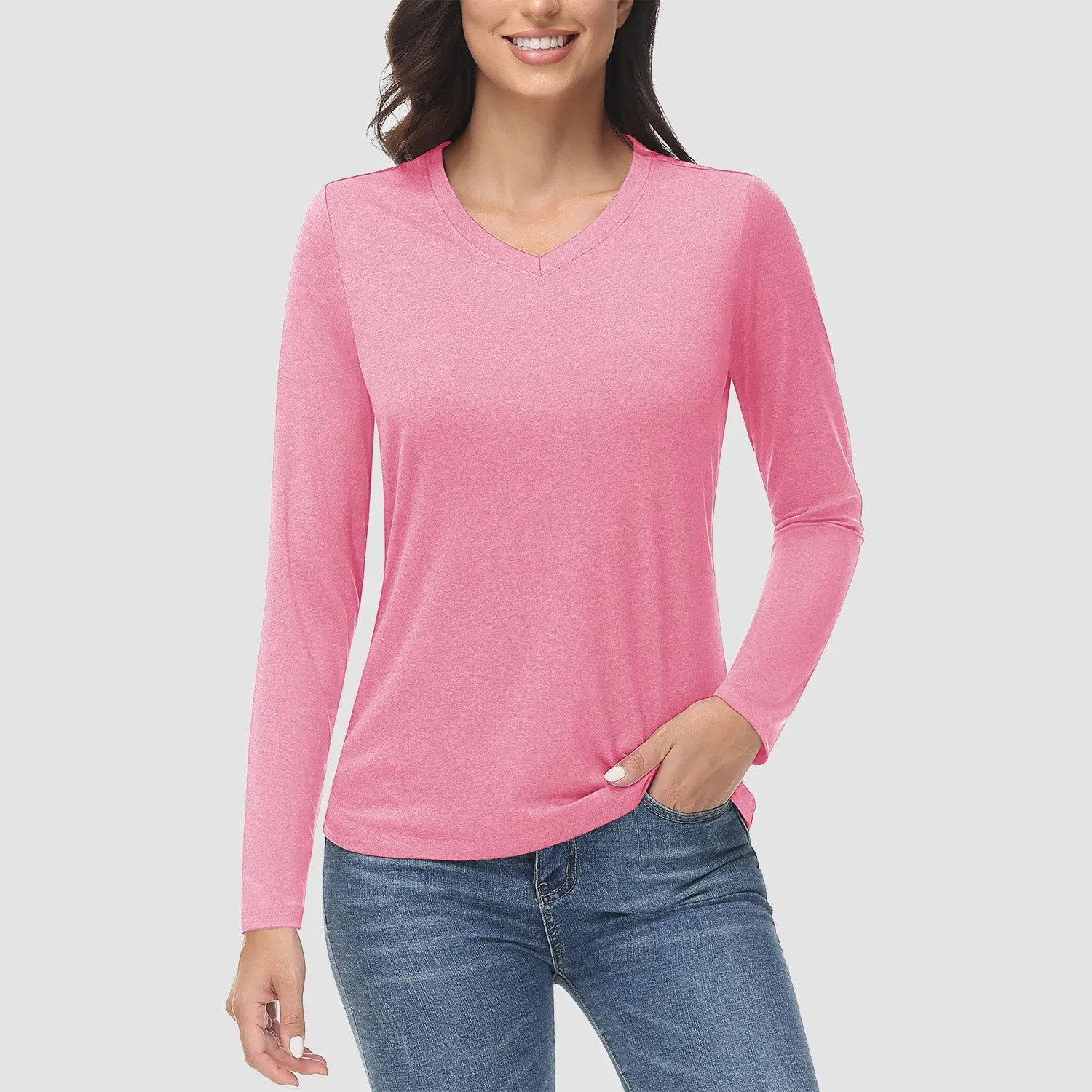 Women's Long Sleeve Shirt V Neck SPF Shirts UPF 50  Quick Dry Workout Hiking Tee Shirts Rashguard