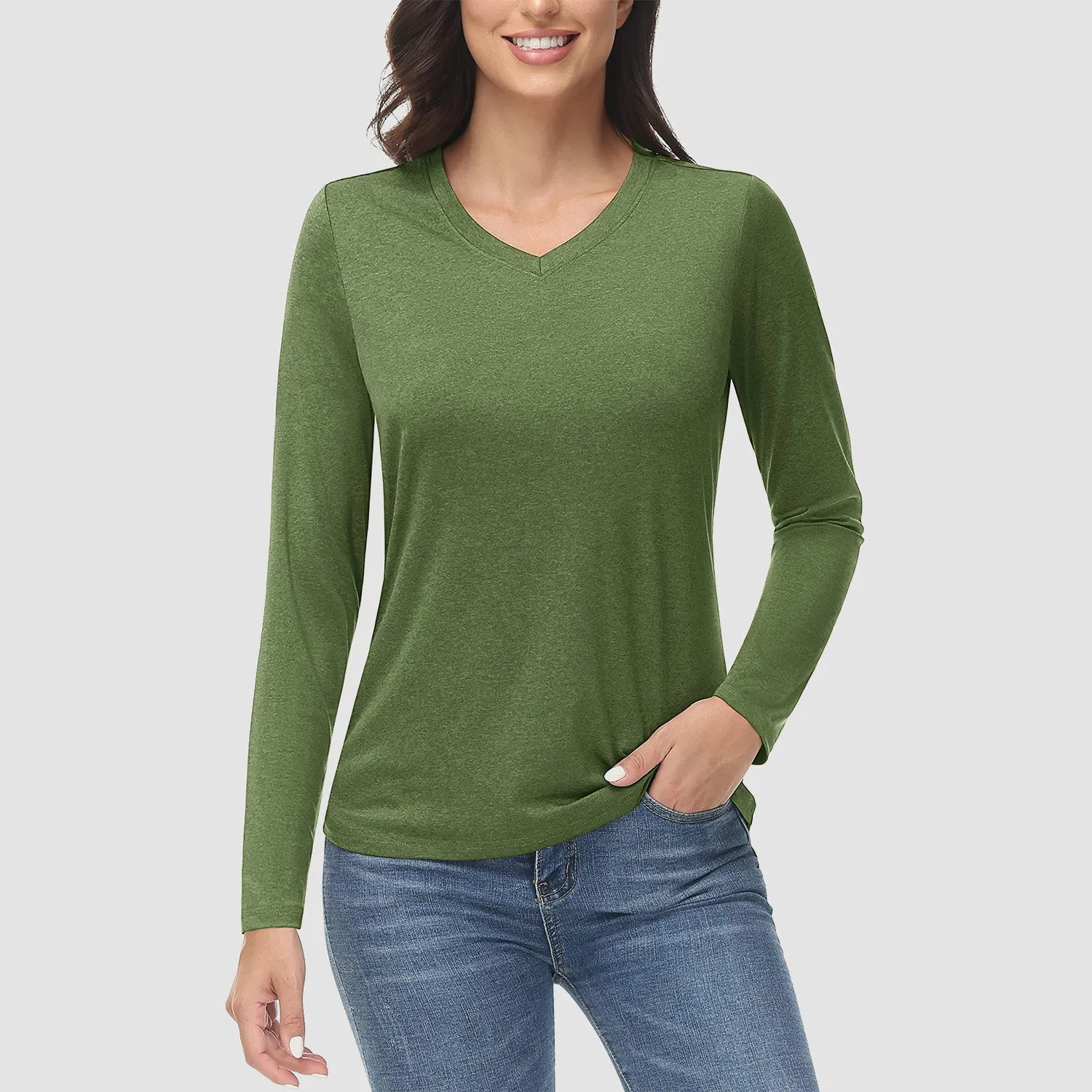 Women's Long Sleeve Shirt V Neck SPF Shirts UPF 50  Quick Dry Workout Hiking Tee Shirts Rashguard