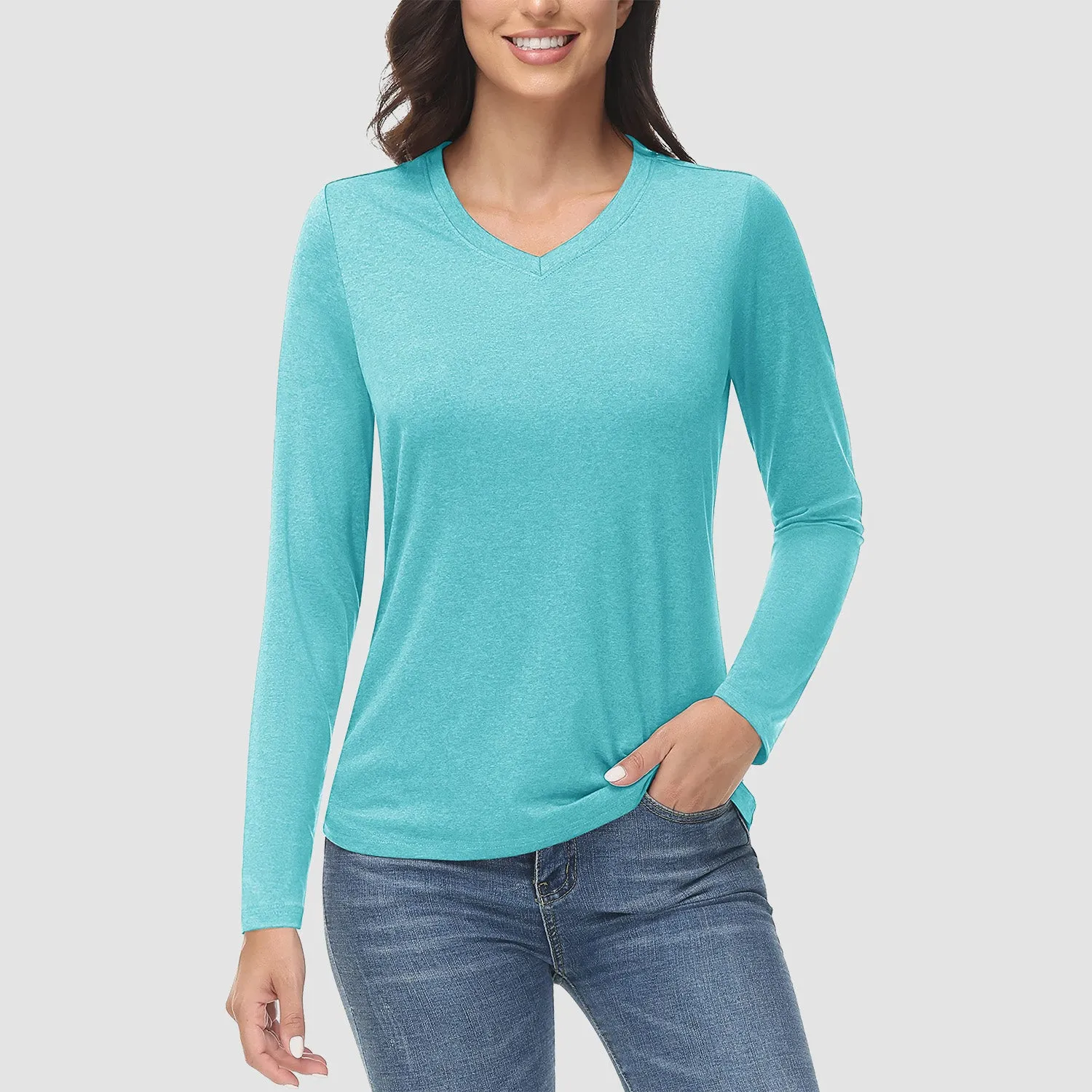 Women's Long Sleeve Shirt V Neck SPF Shirts UPF 50  Quick Dry Workout Hiking Tee Shirts Rashguard
