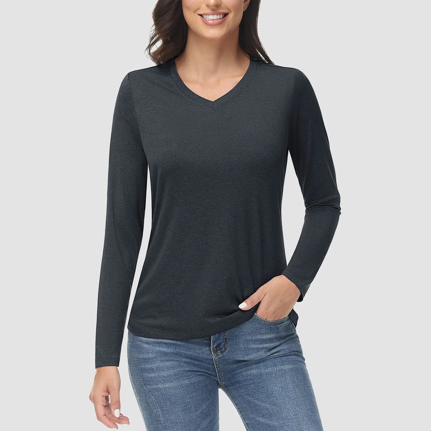 Women's Long Sleeve Shirt V Neck SPF Shirts UPF 50  Quick Dry Workout Hiking Tee Shirts Rashguard