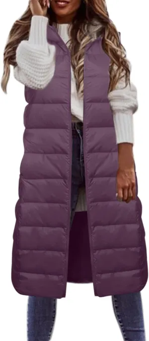 Womens Minimalist Solid Zipper Puffer Coat Long Sleeve Casual Overcoat Warm Slim Hooded Outwear Fall Winter Clothes