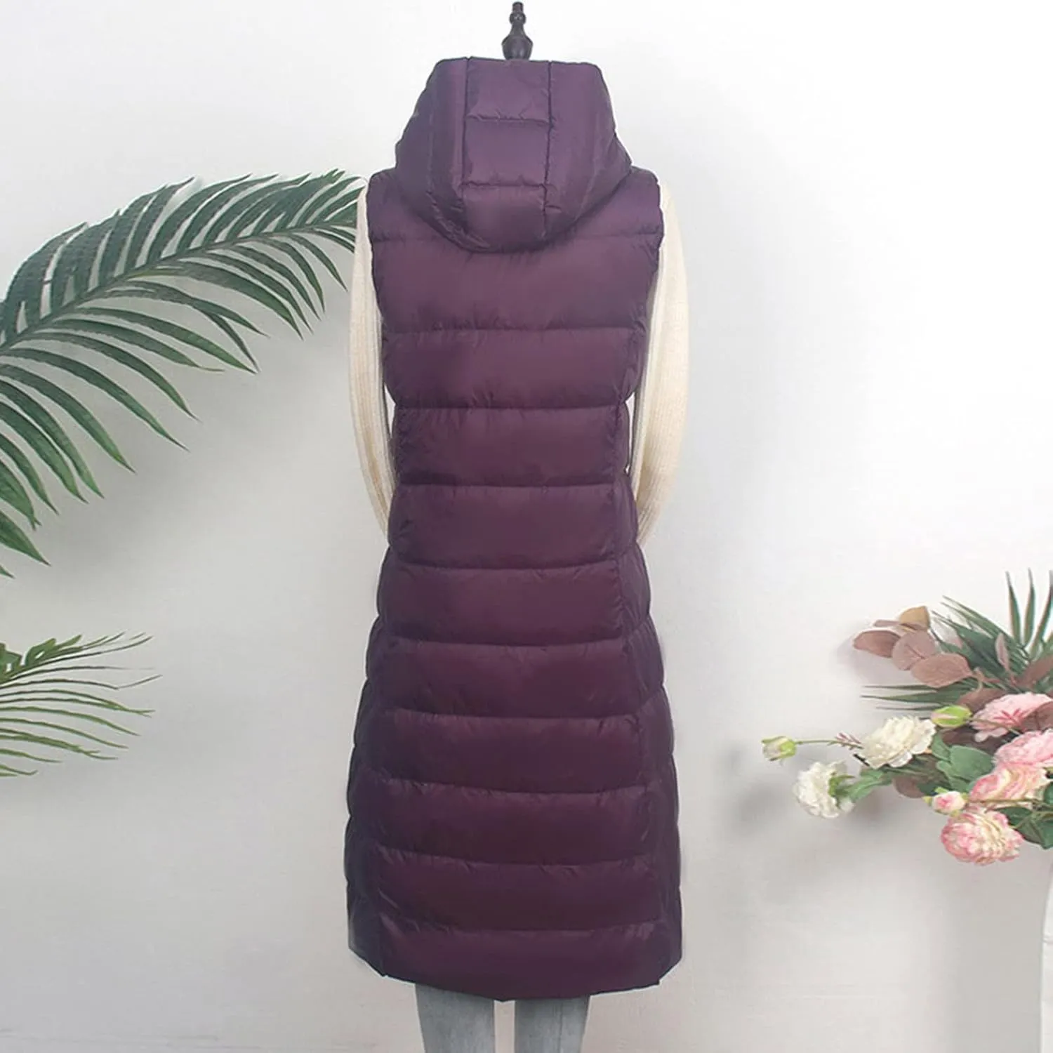 Womens Minimalist Solid Zipper Puffer Coat Long Sleeve Casual Overcoat Warm Slim Hooded Outwear Fall Winter Clothes