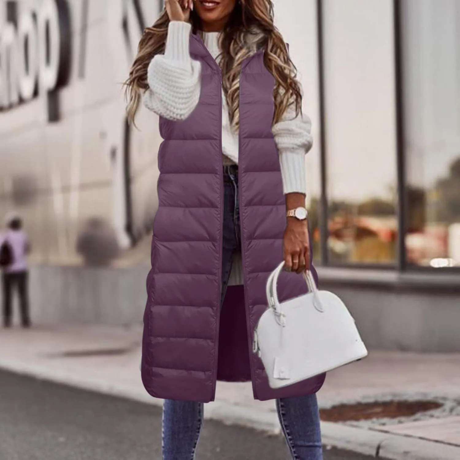Womens Minimalist Solid Zipper Puffer Coat Long Sleeve Casual Overcoat Warm Slim Hooded Outwear Fall Winter Clothes