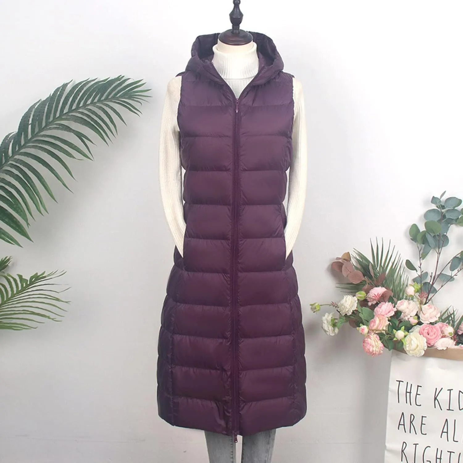 Womens Minimalist Solid Zipper Puffer Coat Long Sleeve Casual Overcoat Warm Slim Hooded Outwear Fall Winter Clothes