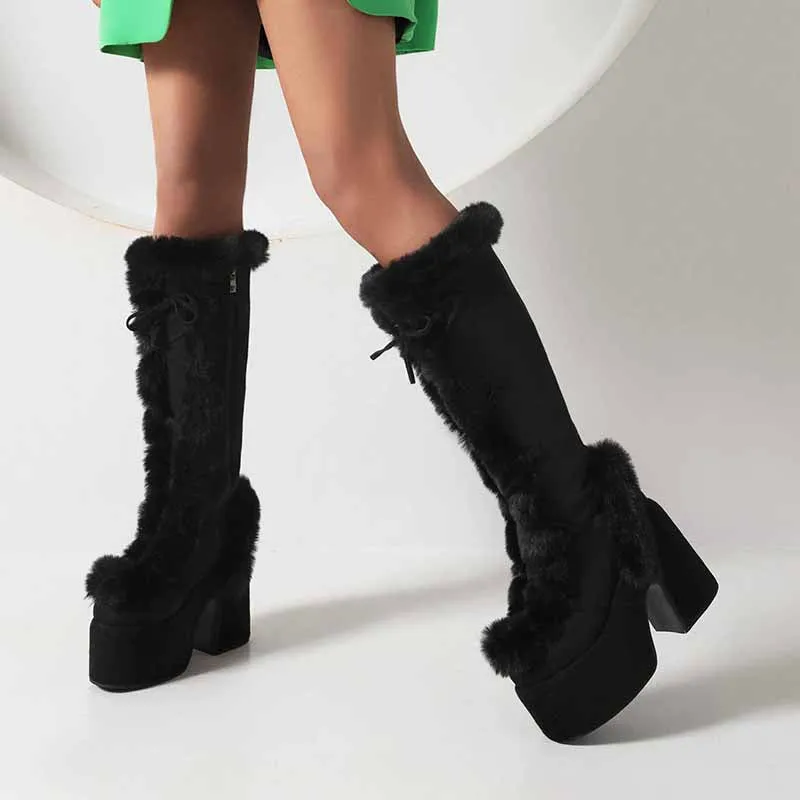 Women's platform snow boots in White,Black,Khaki,Brown Color Fur Boots