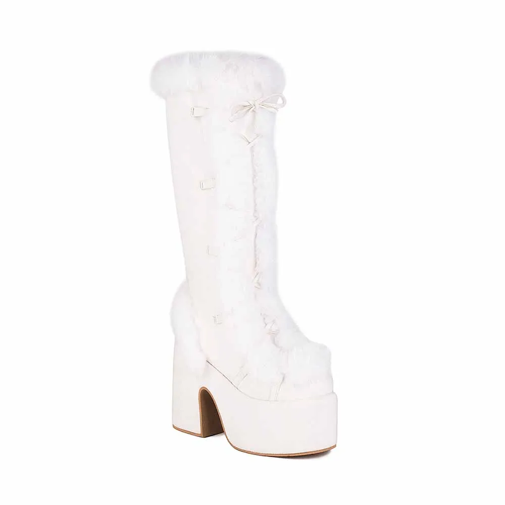 Women's platform snow boots in White,Black,Khaki,Brown Color Fur Boots