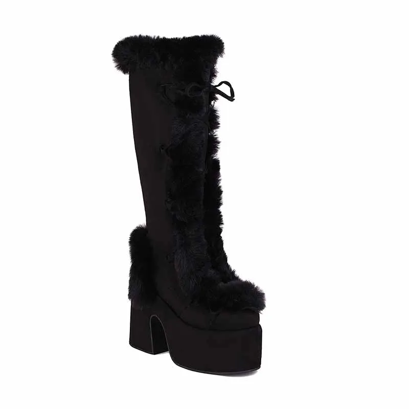 Women's platform snow boots in White,Black,Khaki,Brown Color Fur Boots