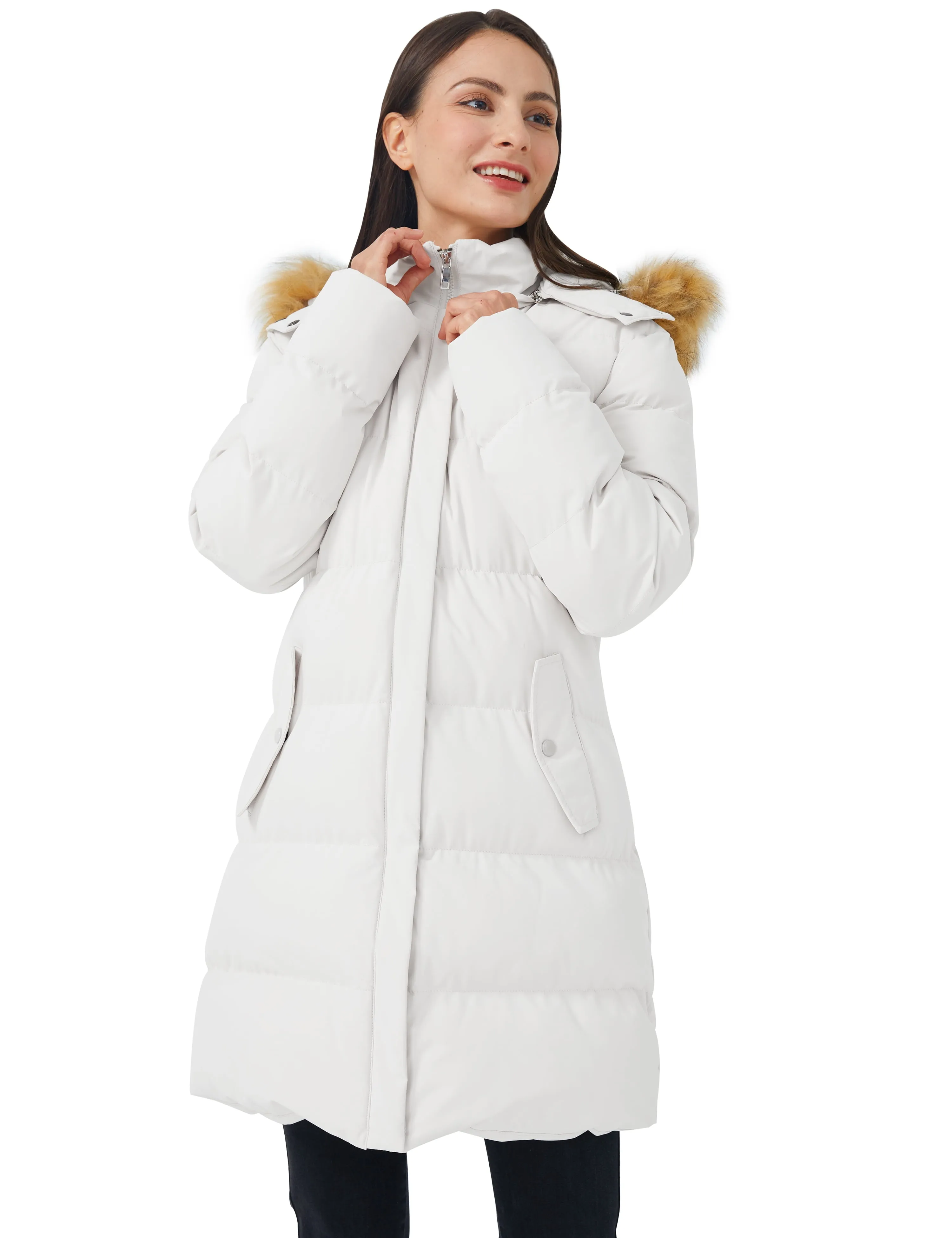 Women'S plus Size Winter Coat Hooded Puffer Coat Waterproof Puffer Jacket White 3XL
