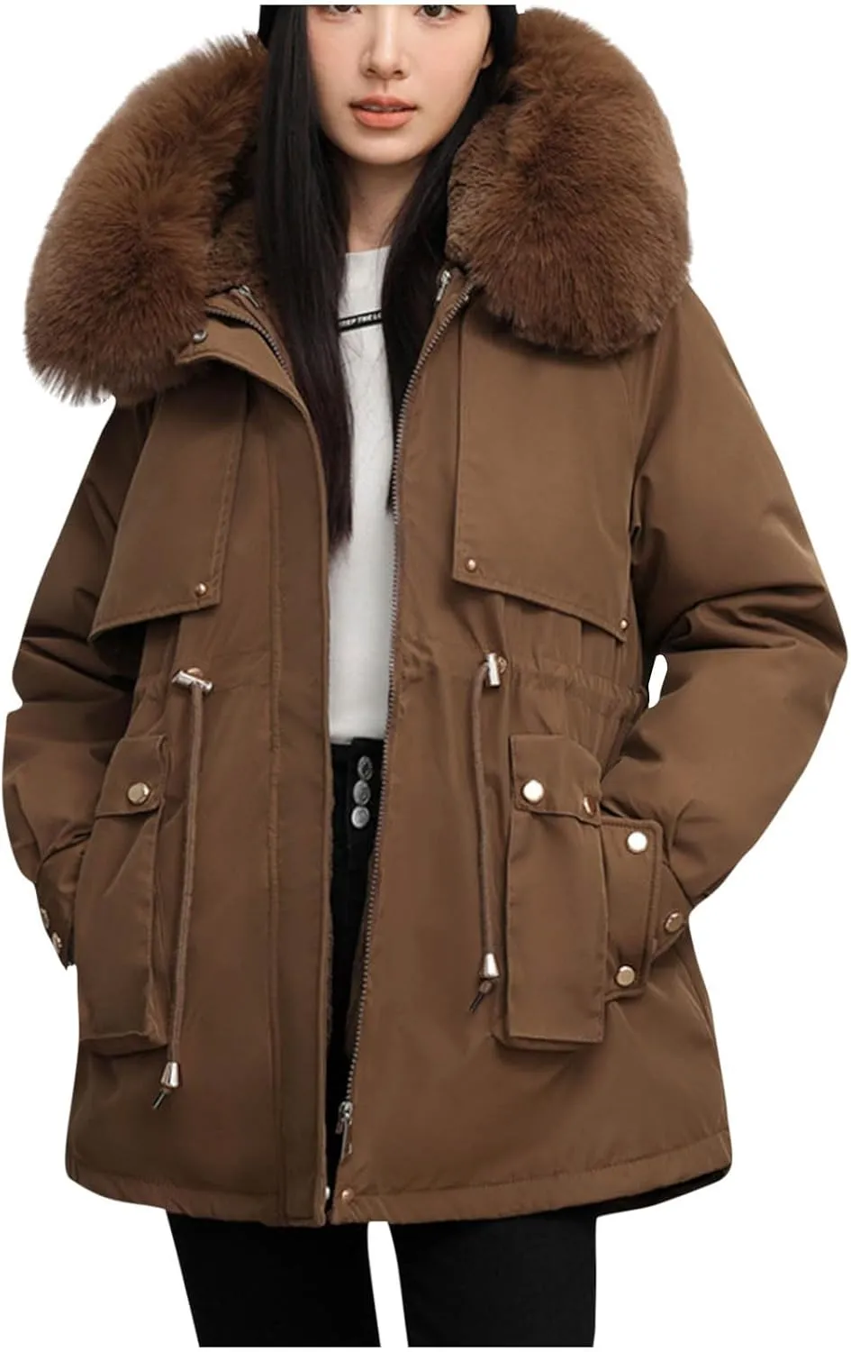 Women's Quilted Winter Coat Warm Puffer Jacket Thicken Parka with Removable Hood Cute Casual Outdoor Jackets 2024