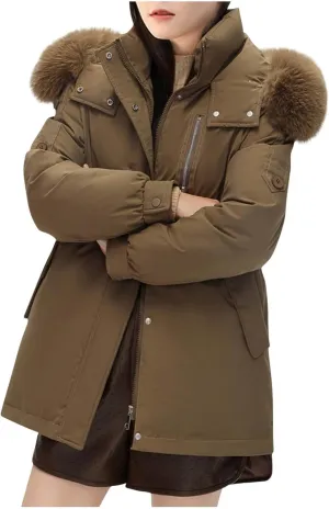 Women's Quilted Winter Coat Warm Puffer Jacket Thicken Parka with Removable Hood Cute Casual Outdoor Jackets 2024