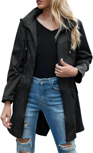 Women's Rain Jacket Plus Size Lightweight Raincoat with Hood Waterproof Outdoor Jackets Fashion Casual Windbreaker