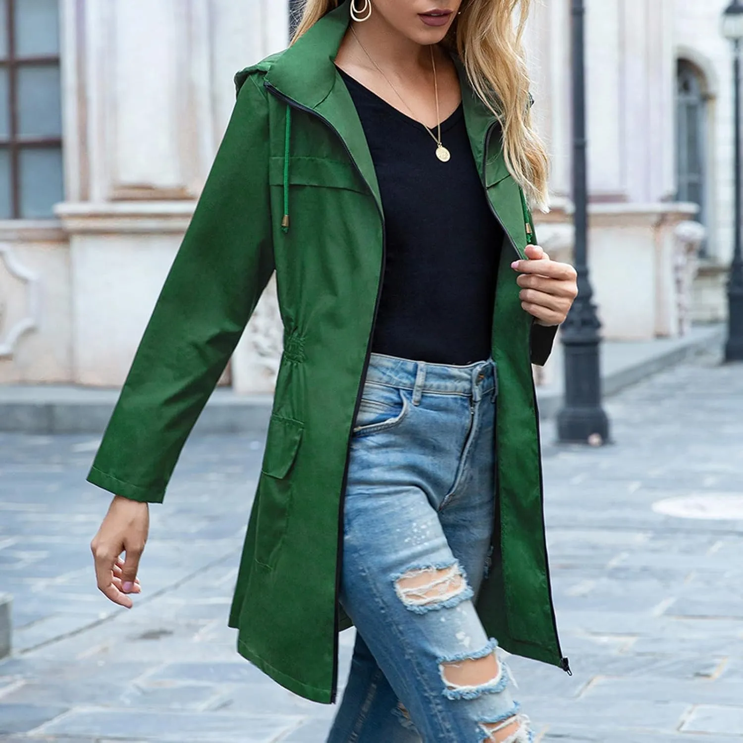 Women's Rain Jacket Plus Size Lightweight Raincoat with Hood Waterproof Outdoor Jackets Fashion Casual Windbreaker