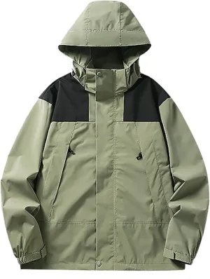 Womens Rain Jacket with Hood Packable Plus Size Waterproof Trench Coat Winter Warm Top Color Block Jackets for Women