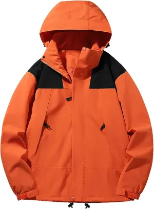Womens Rain Jacket with Hood Packable Plus Size Waterproof Trench Coat Winter Warm Top Color Block Jackets for Women