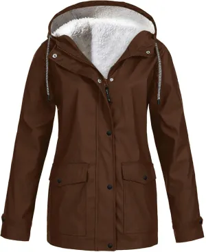Women’s Solid Rain Jacket Outdoor Jackets Hooded Raincoat Windproof