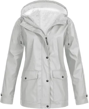 Women’s Solid Rain Jacket Outdoor Jackets Hooded Raincoat Windproof