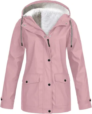 Women’s Solid Rain Jacket Outdoor Jackets Hooded Raincoat Windproof