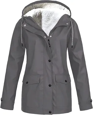 Women’s Solid Rain Jacket Outdoor Jackets Hooded Raincoat Windproof