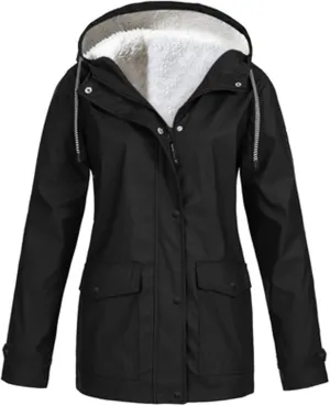 Women’s Solid Rain Jacket Outdoor Jackets Hooded Raincoat Windproof