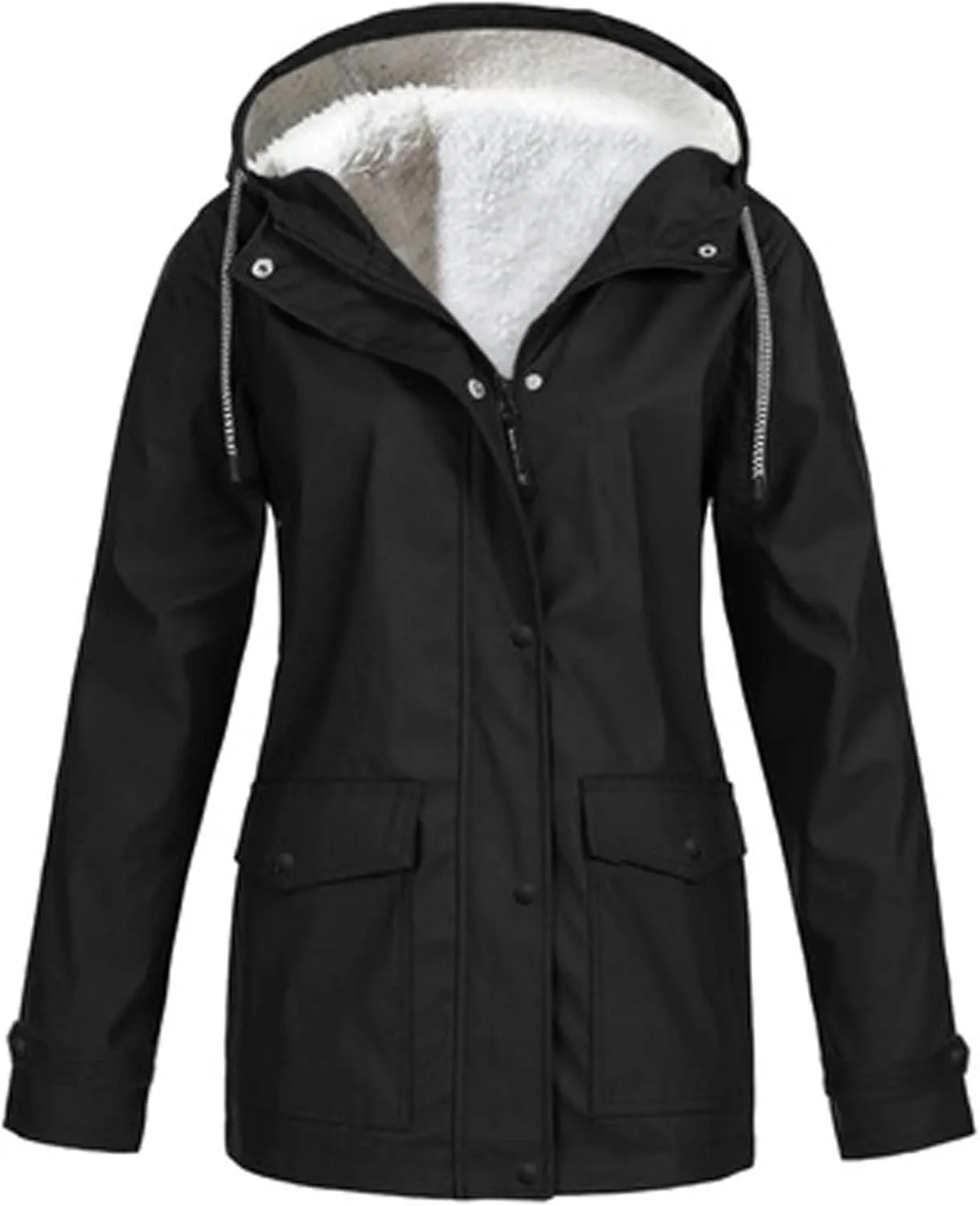 Women’s Solid Rain Jacket Outdoor Jackets Hooded Raincoat Windproof