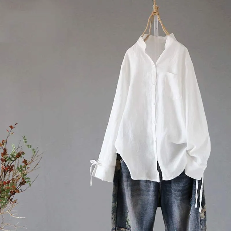 Women's Spring/Summer Casual Cotton Long-Sleeved Loose Shirt