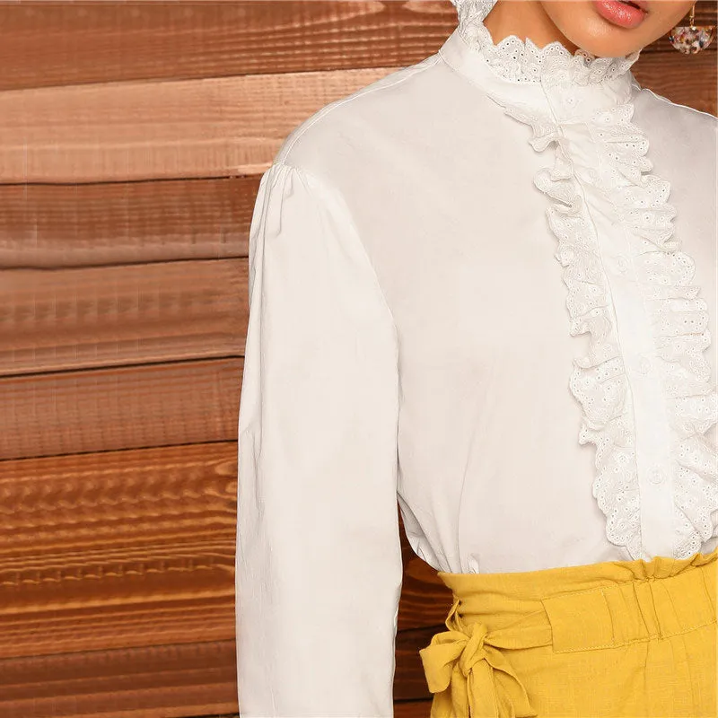 Women's Summer Casual Cotton Shirt With Ruffles