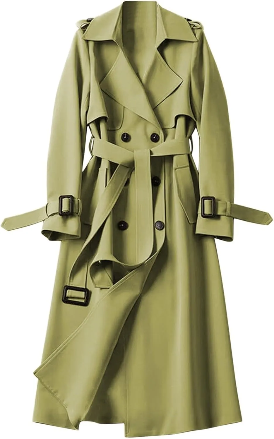 Women's Trench Coat Long Double Breasted Jacket Classic Elegant Windproof Lapel Overcoat with Belt Fall Winter Outwear