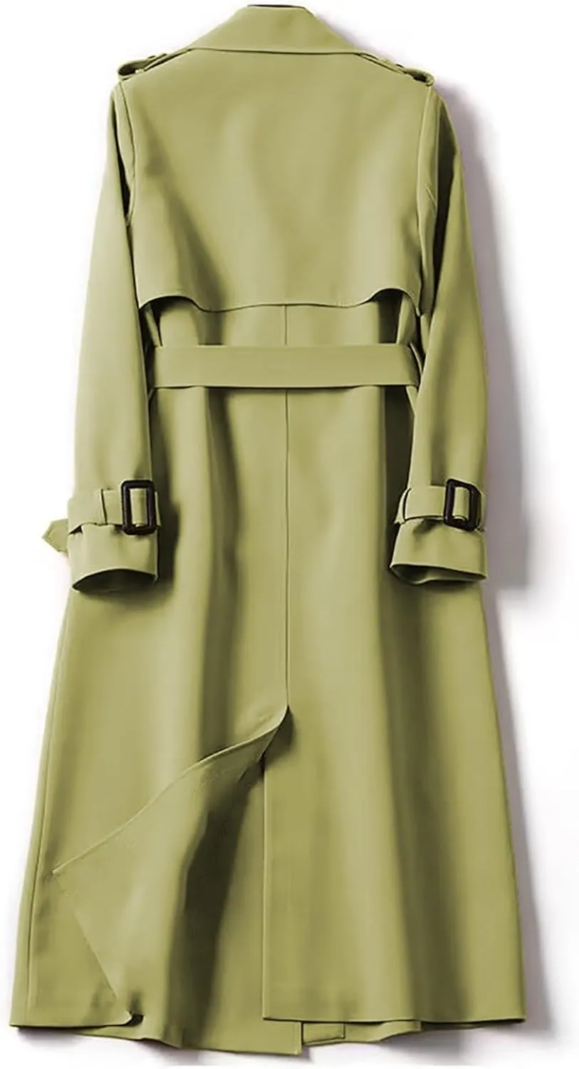 Women's Trench Coat Long Double Breasted Jacket Classic Elegant Windproof Lapel Overcoat with Belt Fall Winter Outwear