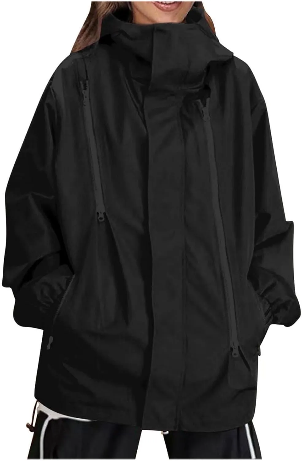 Women's Waterproof Rain Jacket Lightweight Breathable Raincoat Oversize Hooded Hiking Jacket Softshell Windbreaker
