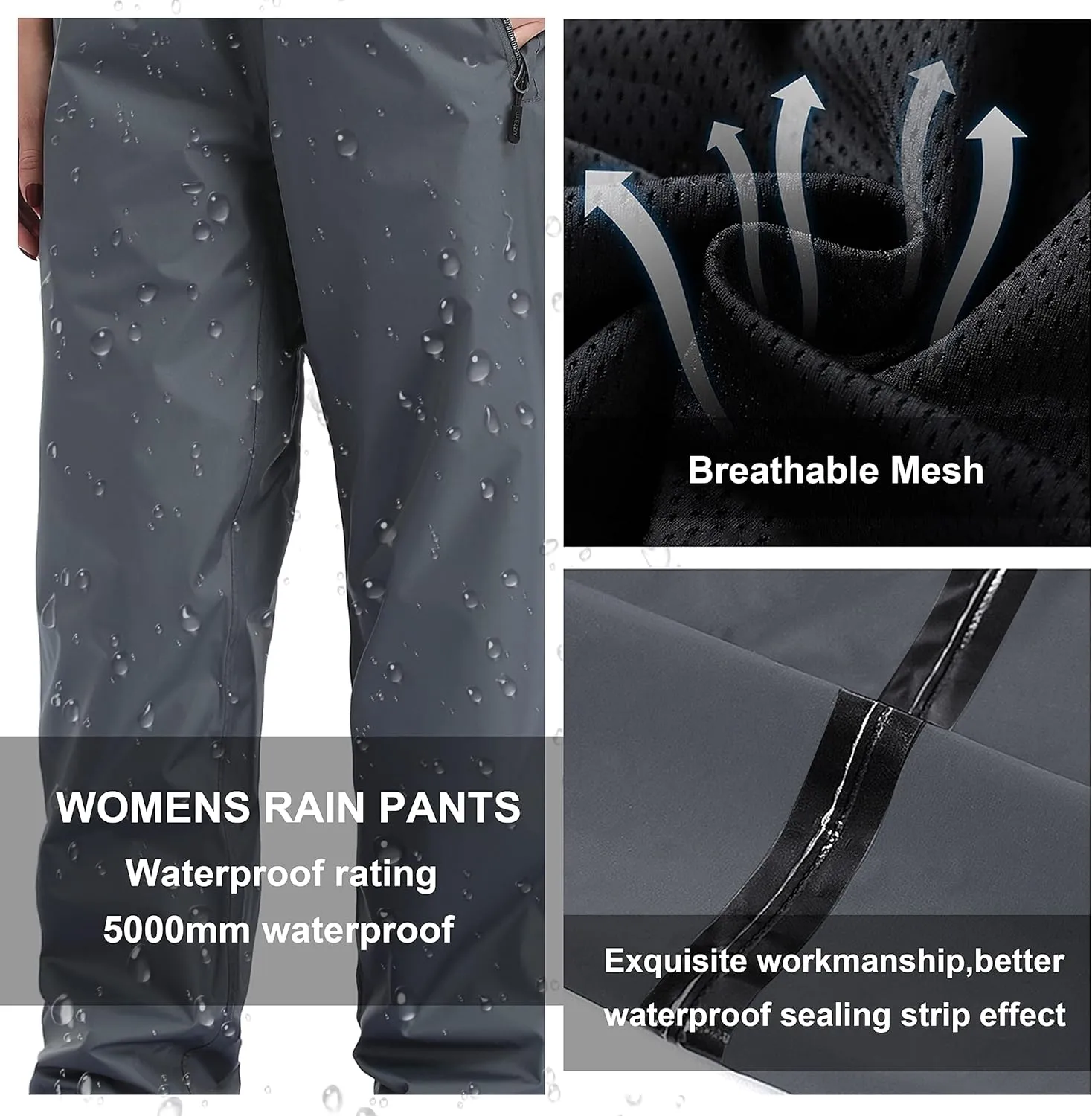 Women's Waterproof, Reflective Windproof Rain Pants - Golf, Motorcycle, Hiking, Outdoor