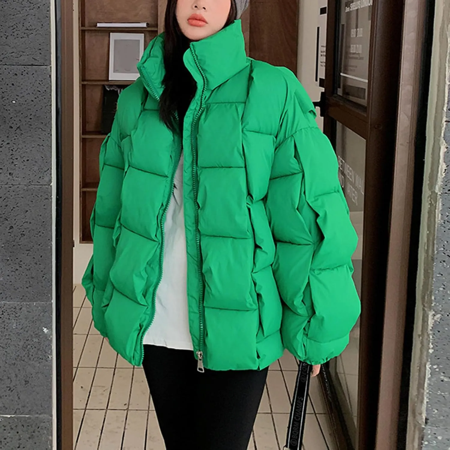 Women's Winter Coat Thicken Puffer Padded Quilted Lapel Down Jacket Outdoor Warm Lightweight Casual Zipper Parka Outwear