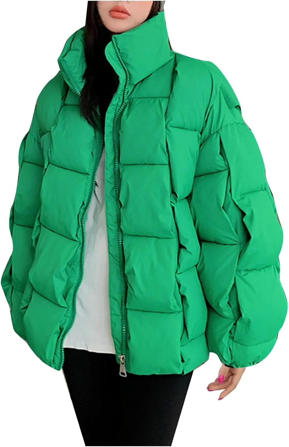 Women's Winter Coat Thicken Puffer Padded Quilted Lapel Down Jacket Outdoor Warm Lightweight Casual Zipper Parka Outwear