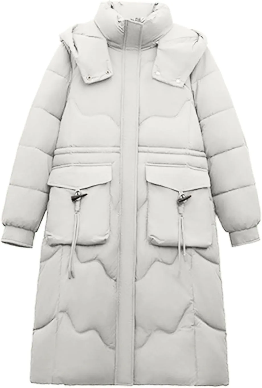 Women's Winter Long Down Parka Jackets Warm Thickened Hooded Maxi Quilted Puffer Coat Full Zip Outerwear with Pockets