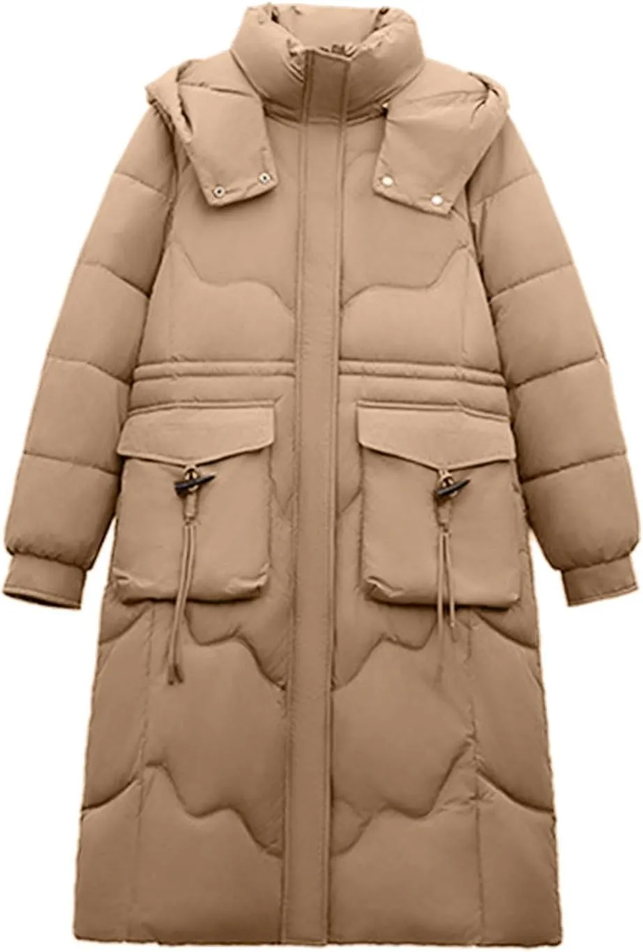 Women's Winter Long Down Parka Jackets Warm Thickened Hooded Maxi Quilted Puffer Coat Full Zip Outerwear with Pockets