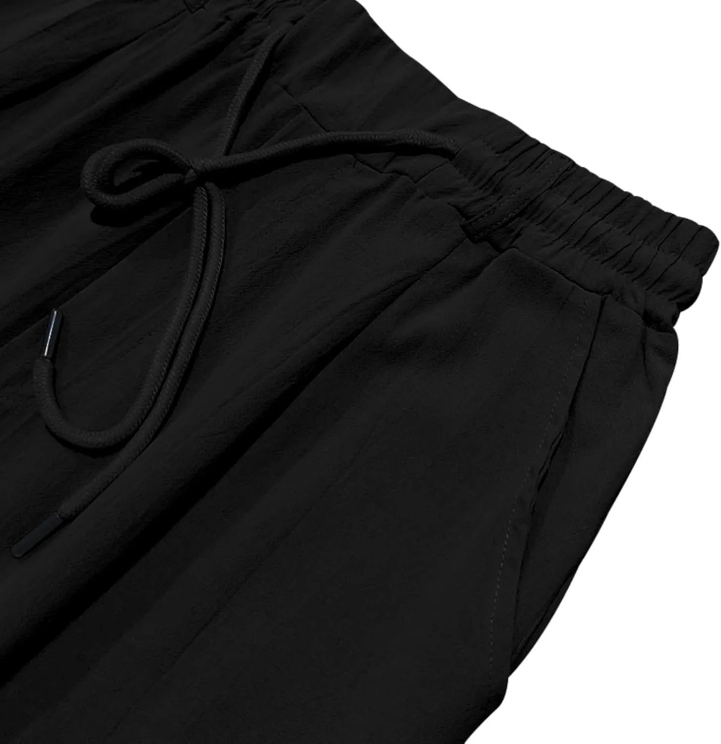 Xiaojmake Men’s Cotton Linen Pants Summer Elastic Waist Drawstring Baggy Trousers Loose Fit Beach Long Pant with Pockets