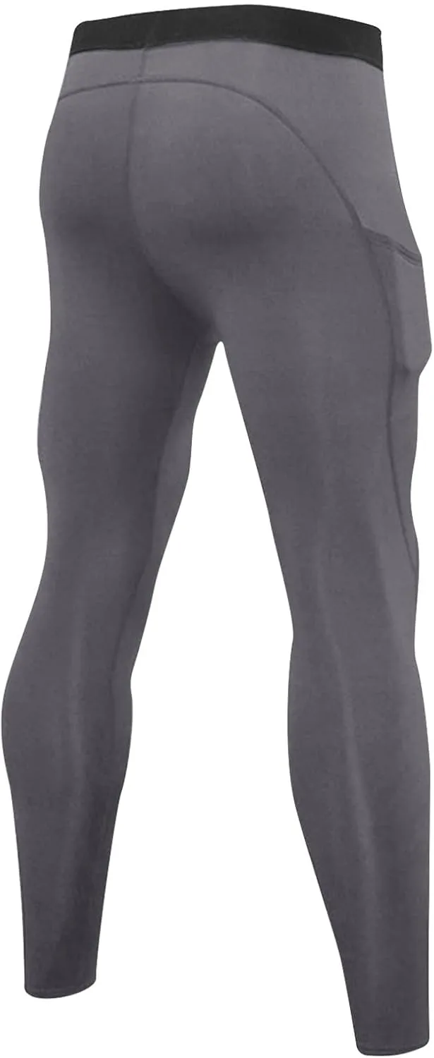 Xiaojmake Men's Fleece Compression Pants Athletic Yoga Leggings Workout Quick Dry Base Layer Running Tights with Pockets