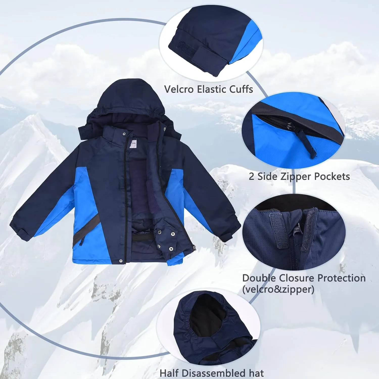 YINGJIELIDE Boy's Waterproof Ski Jacket,Kids Outdoor Snowboarding windproof Jacket,Fleece Lined Hooded,Warm Winter Snow Coat