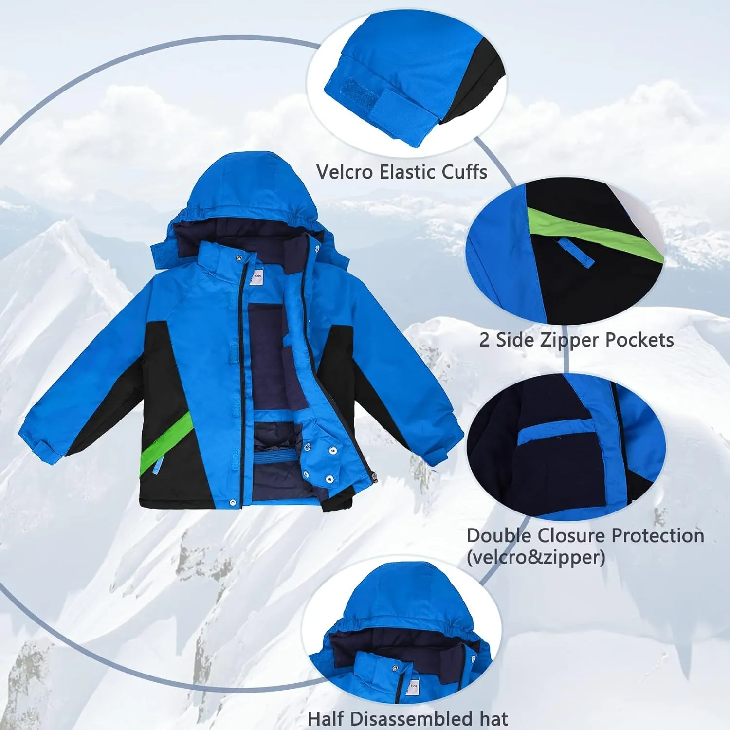 YINGJIELIDE Boy's Waterproof Ski Jacket,Kids Outdoor Snowboarding windproof Jacket,Fleece Lined Hooded,Warm Winter Snow Coat