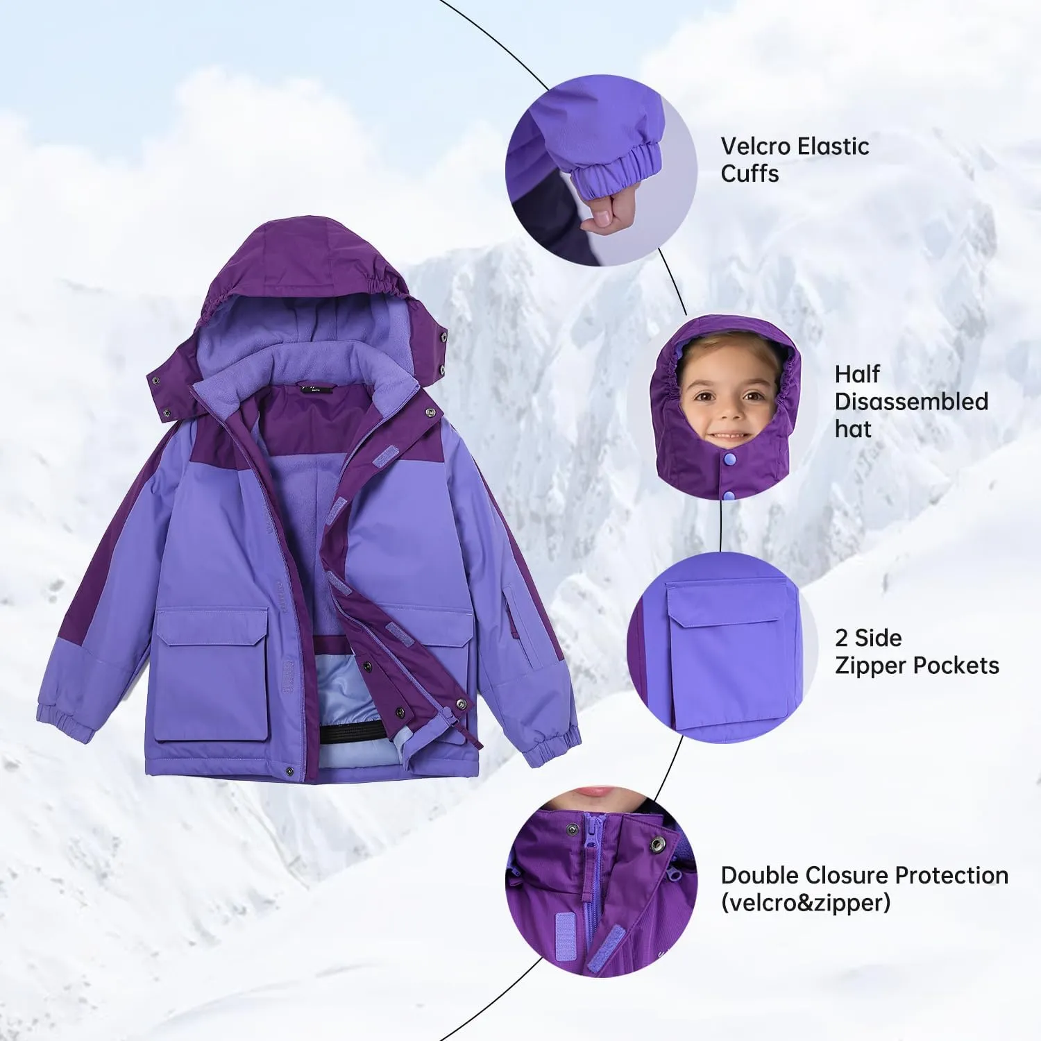 YINGJIELIDE Girl's Waterproof Ski Jacket,Kids Outdoor Snowboarding windproof Jacket,Fleece Lined Hooded,Warm Winter Snow Coat