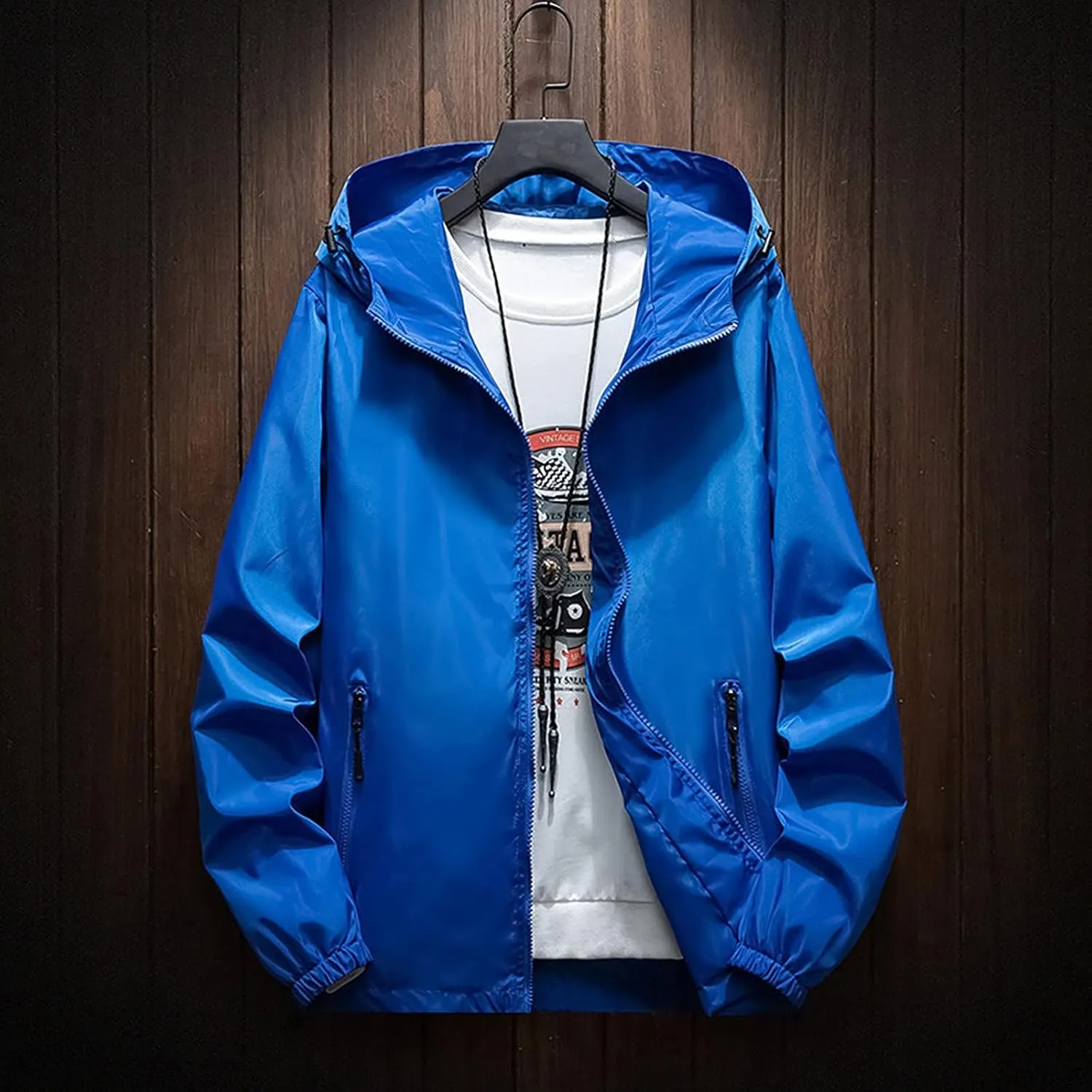 Ymosrh Men's Travel Rain Jackets Lightweight Water Resistant Running Hiking Fishing Light Coats Jacket Windbreaker