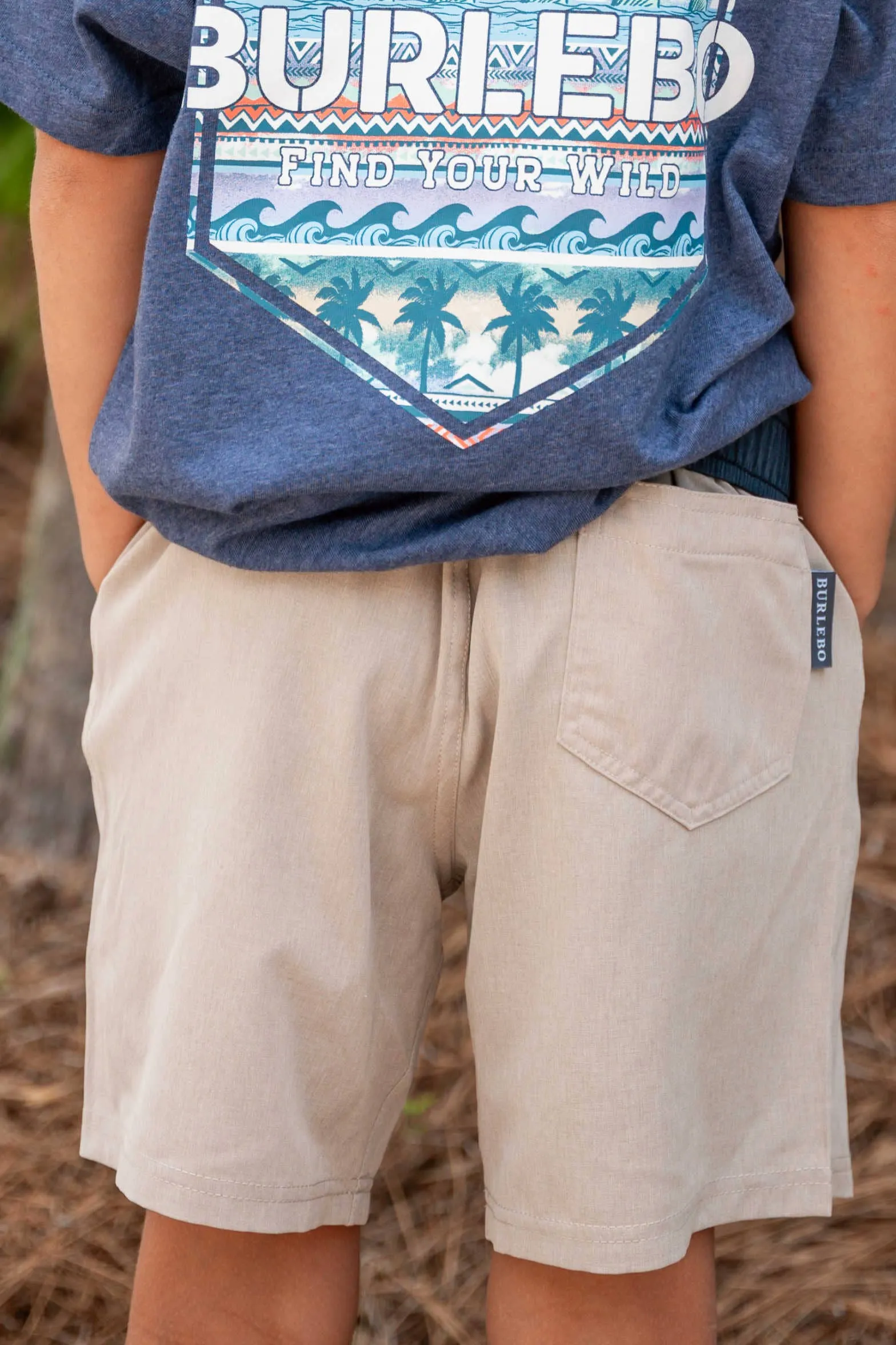 Youth Athletic Short - Khaki - Palm Tree Liner