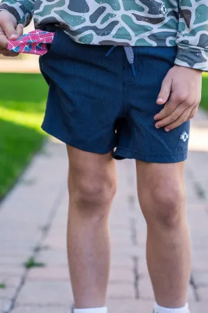 Youth Heather Navy Athletic Shorts- American Flag Liner