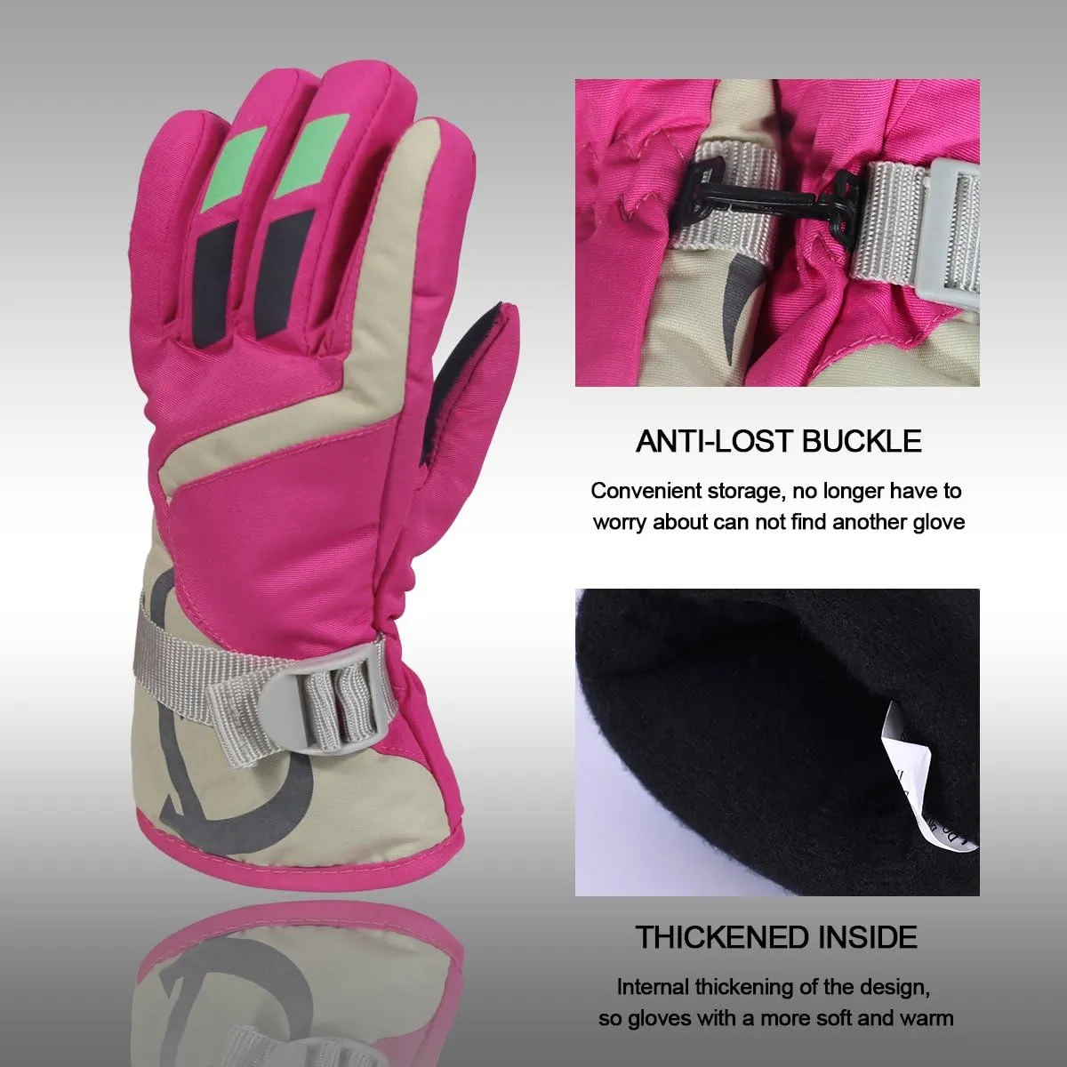 YR.Lover Children Ski Gloves Winter Warm Outdoor Riding Thickening Gloves(2-4Y)